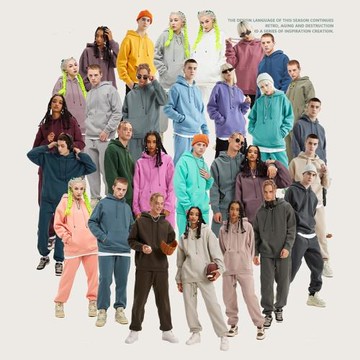 美式街頭高街連帽衛衣男女oversize加絨掉肩外套寬松純色帽衫情侶