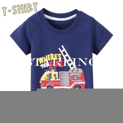 子ども服 Tシャツ キッズ ラウンドネック 男の子 女の子 半袖 トップス Tシャツ イラストプリント 消防車 プルオーバー カジュアル おしゃれ 通販 Lineポイント最大get Lineショッピング