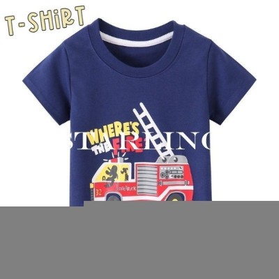 子ども服 Tシャツ キッズ ラウンドネック 男の子 女の子 半袖 トップス Tシャツ イラストプリント 消防車 プルオーバー カジュアル おしゃれ 通販 Lineポイント最大get Lineショッピング