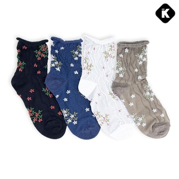 韓國襪子 立體碎花捲邊中筒襪 10入組(顏色隨機)