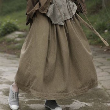 [米蘭精品] 現貨+預購 新中式A字裙半身裙大碼中長裙子洋裝連身裙大碼休閒女裝-垂感抽繩棉麻女裙子74mc10