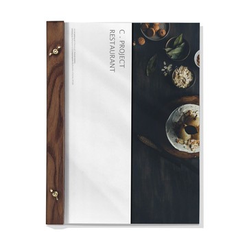 Clipboard Project 碳化白蠟木菜單本 含2張PET透明封面膜 26 x 299 mm  1個  26 x 299mm