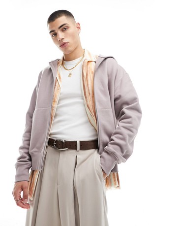 ASOS DESIGN heavyweight oversized zip through hoodie in purple