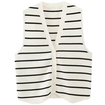 歐美風 夏季新款時尚潮流女裝 無袖V 領針織條紋背心 3519032 066