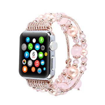 適用蘋果瑪瑙表帶AppleWatch4/3/2/1珠寶原石水晶手工運動手表帶iwatch4表帶潮牌iwatch3手表帶配件女替換帶