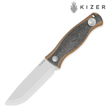 Kizer Polaris 黑/棕電木柄銀刃 AEB-L鋼 直刀 1100A1