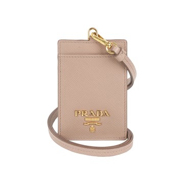 PRADA 浮雕Logo 防刮皮革掛式證件套/卡夾(藕粉色) 1MC007 QWA F0236