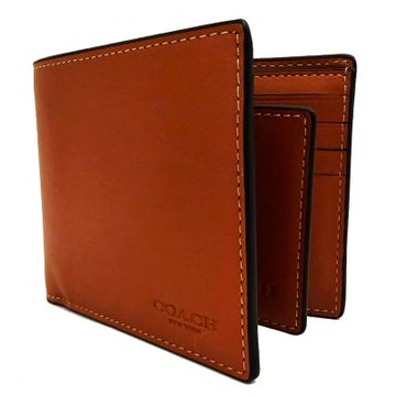 COACH 男款8卡對折短夾附活動式證件夾(全皮-楓糖咖)