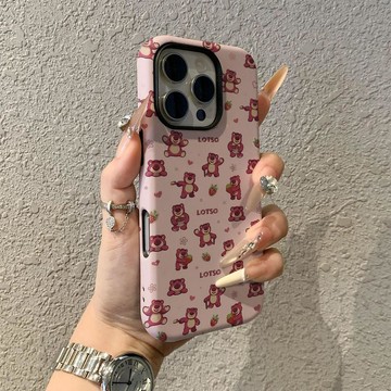 草莓熊蘋果17promax手機殼iPhone16pro卡通菲林二合一保護套15pro女13可愛14新