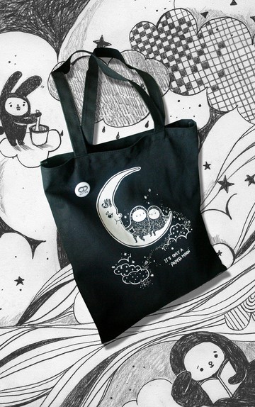 紙月亮 禮盒－厚質 黑色托特包 Tote bag /附拉鏈小內袋/不怕髒/超厚切（硬挺發售）