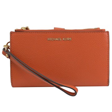 MICHAEL KORS Jet Set 荔枝皮革手提式雙拉鍊長夾.橘
