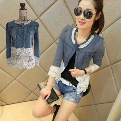 ゴオリレリアン17+胸ポケットパールビーズ装飾デニムジャケット春夏57cm ゴオリレリアン17+胸ポケットパールビーズ装飾デニムジャケット