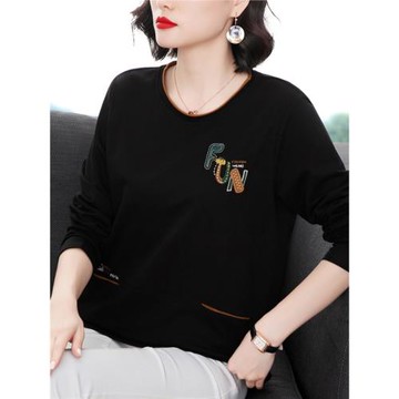 40歲50衛衣秋裝上衣大碼遮肚顯瘦全棉長袖t恤中年媽媽內搭打底衫