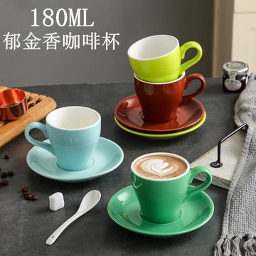咖啡杯套裝杯碟郁金香拿鐵杯卡布杯拉花杯180ml陶瓷杯禮盒禮盒裝