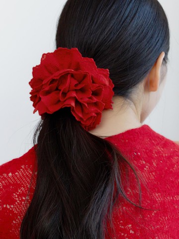 Double Layer Cotton Lace Embroidered Scrunchie [RED]