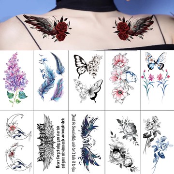 【現貨在台附發票】紋身貼紙 此款材質非常精美 小清新紋身貼紙 刺青花朵眉心蝴蝶英文防水紋身貼紙 B