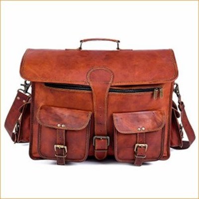 LeatherKraft Crossbody Genuine Leather Messenger Bag Shoulder Bag Briefcase Men Women Vintage Brown 18 Inch Large Double Po
