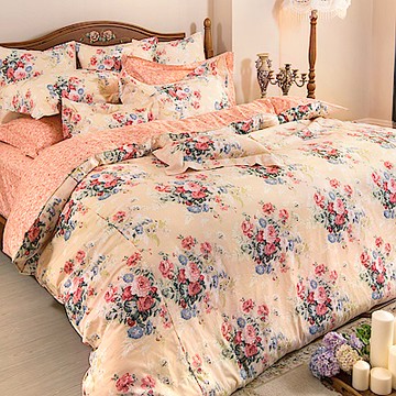 【Great Living格蕾寢飾】義大利La Belle 古典花韻 加大純棉床包枕套組