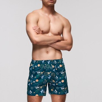 DADADO-鶴你圓滿 M-3L印花四角男內褲(土耳其綠) 天然絲光棉-吸濕排汗-GHQ413TG