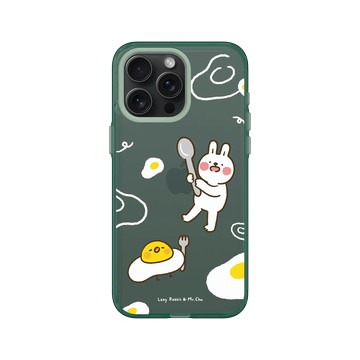 iPhone 15 Pro Max Clear 憂墨綠 - 懶散兔與啾先生 Lazy Rabbit and Mr.Chu - 荷包蛋