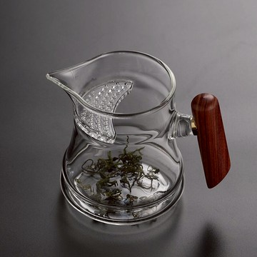 玻璃公道杯茶濾一體月牙茶具分茶器帶茶漏功夫茶公杯帶手柄倒茶杯