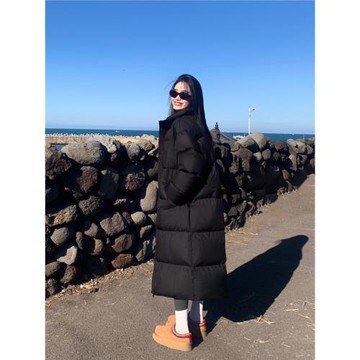 pusumede 白鴨絨長款羽絨服女冬季2025新款過膝寬松加厚黑色外套