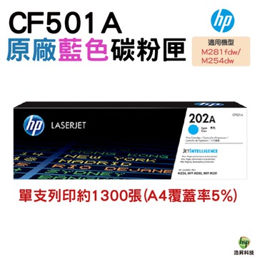 HP 202A CF501A 青色 原廠碳粉匣 適用M254dw M254dn M281fdn M281fdw