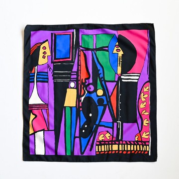 【蛋植物古著】色塊畫作印花古著絲巾