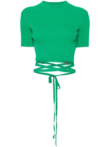 Maje - mock-neck ribbed crop top - women - Ecovero/Nylon - 1 - Green