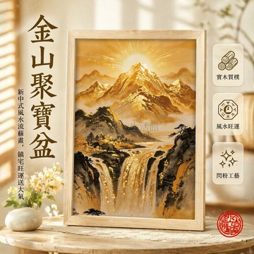 台灣出貨✨ 雲海金山招財擺件 木質相框裝飾畫 辦公室桌面擺設 居家聚財風水飾品 胡原木工藝精緻擺台