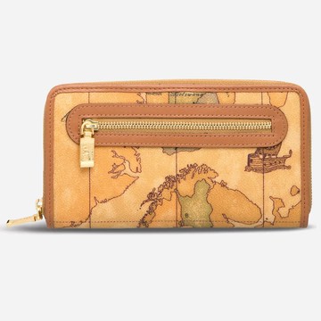 【Alviero Martini 義大利地圖包】拉鍊零錢長夾-地圖黃
