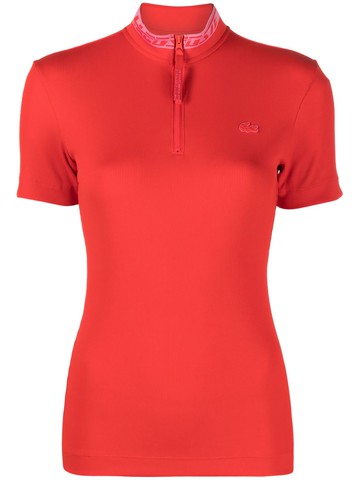 Lacoste - logo-patch ribbed polo shirt - women - Polyamide/Spandex/Elastane - 36 - Red