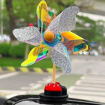 車載電動車賣萌擺件裝飾品小風車固定汽車摩托車電瓶車爆款創意