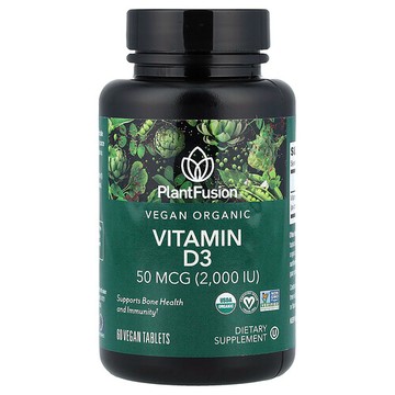 PlantFusion, 維生素 D3，50 微克（2000 國際單位），60 片素食片
