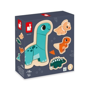 Janod 恐龍夢公園 - 我會拼圖，4款進階拼圖，18個月以上  1本