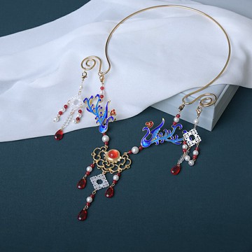 明制漢服配飾燒藍瓔珞項圈少女古風飾品景泰藍復古項鏈宋制首飾