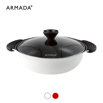 【ARMADA】 不沾鴛鴦鍋 27公分 ( 含蓋 ) (烈日紅/珍珠白)  贈 耐熱尼龍義大利麵勺30cm