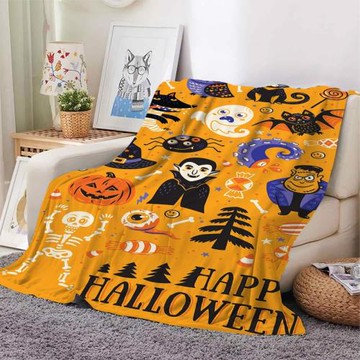 亞馬遜跨境毛毯萬圣節圖案3D印花法蘭絨毛毯午睡毯空調毯廠家批發