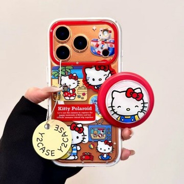 可愛比耶kt貓流沙磁吸支架蘋果16PROMAX手機殼iPhone15plus卡通14/13/12/11pro