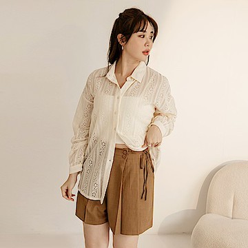 雲朵自訂款-不易皺綁帶造型後鬆緊打褶短褲-OB大尺碼