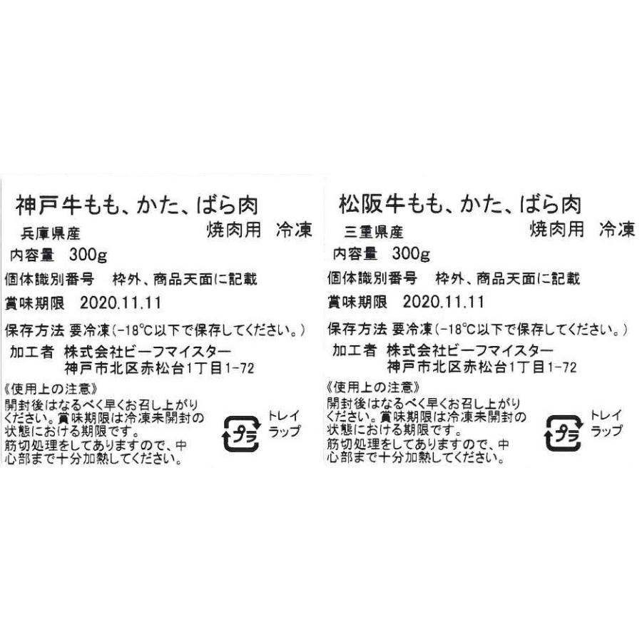 神戸牛＆松阪牛 食べ比べ    神戸牛焼肉用 モモ、ウデ、バラ 、松阪牛焼肉用 モモ、ウデ、バラ 各100g  計600g