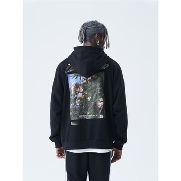 harshandcruel 復古街頭攝影花朵主題印花寬松休閑潮流連帽衛衣男