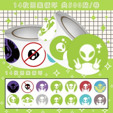 臺灣出貨+免運超萌ins外星人頭像抽象卷卷貼Alien古早味貼紙diy手賬裝飾手機