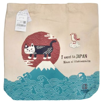 kUSUgURU JAPAN 日本眼鏡貓 肩背包 JAPAN X KUSUGURU日本限定觀光主題系列 帆布手提肩背兩用包 KJB2307019  36 x 28 x 8cm  富士山 & Matilda-san