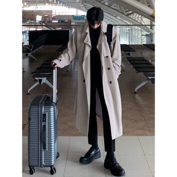 韓國風衣男中長款過膝韓版寬松英倫雙排扣外套秋冬季加厚潮流大衣