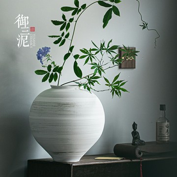 御三泥復古粗陶花瓶中式侘寂客廳ins風民宿禪意干花擺件插花裝飾