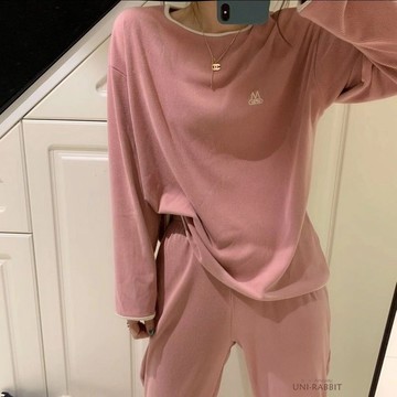 睡衣女春秋季韓版長袖長褲少女圓領休閒春秋薄款套裝家居服女生睡衣 可愛睡衣 卡通睡衣 居家睡衣  休閒睡衣 寬鬆睡衣 睡衣