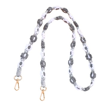 Y644 NS 花邊手機掛繩 淺灰白 棉繩 金屬製 全長130公分  1個