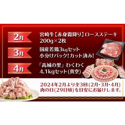 ふるさと納税 宮崎県 都城市 牛・鶏・豚!肉三昧バラエティ定期便(3ヶ月)_T43-MY01_(都城市) 牛 鶏 豚 バラエティ ご褒美 ロースステーキ 唐揚げ …