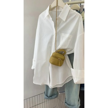 【夏天Summer】🔥實價實拍Polo領長袖襯衫女2025新款純色中長款防曬衫寬鬆上衣女